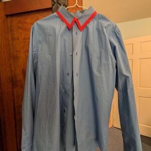 Marni Light Blue Shirt with Bold Red Collar